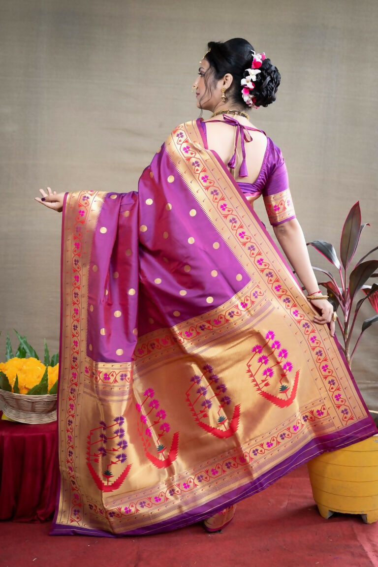 Jyoti Fashion Women's Purple Paithani Silk Zari Woven Saree with Blouse - Distacart