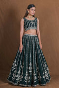 Bottlegreen Georgette Zari,Sequence Thread Embroidery Work Lehenga Choli - Jihu Culture