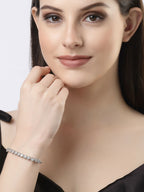 NVR Women Silver-Plated Handcrafted American Diamond Link Bracelet - Distacart