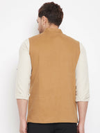 Even Apparels Brown Polyester Men's Nehru Jacket-Contrast Lining-Inbuilt Pocket Square - Distacart