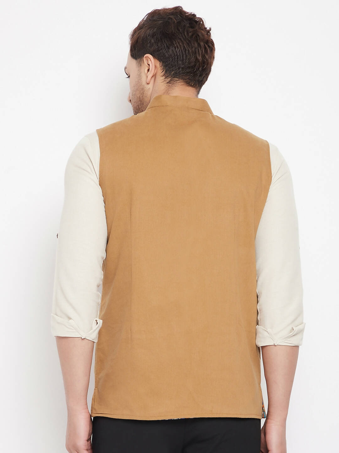 Even Apparels Brown Polyester Men's Nehru Jacket-Contrast Lining-Inbuilt Pocket Square - Distacart