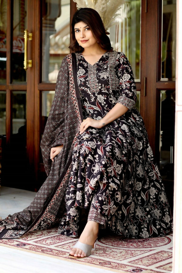 Miravan Women's Embroidered Multi Colour Anarkali Kurta With Palazzo And Dupatta