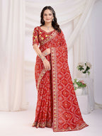 Maroon Vichitra Silk Bandhani Printed, Embroidery Work Saree - Ditya