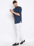Even Apparels Blue Color Men's Pure Cotton Kurta With Band Collar - Distacart