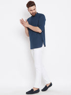 Even Apparels Blue Color Men's Pure Cotton Kurta With Band Collar - Distacart
