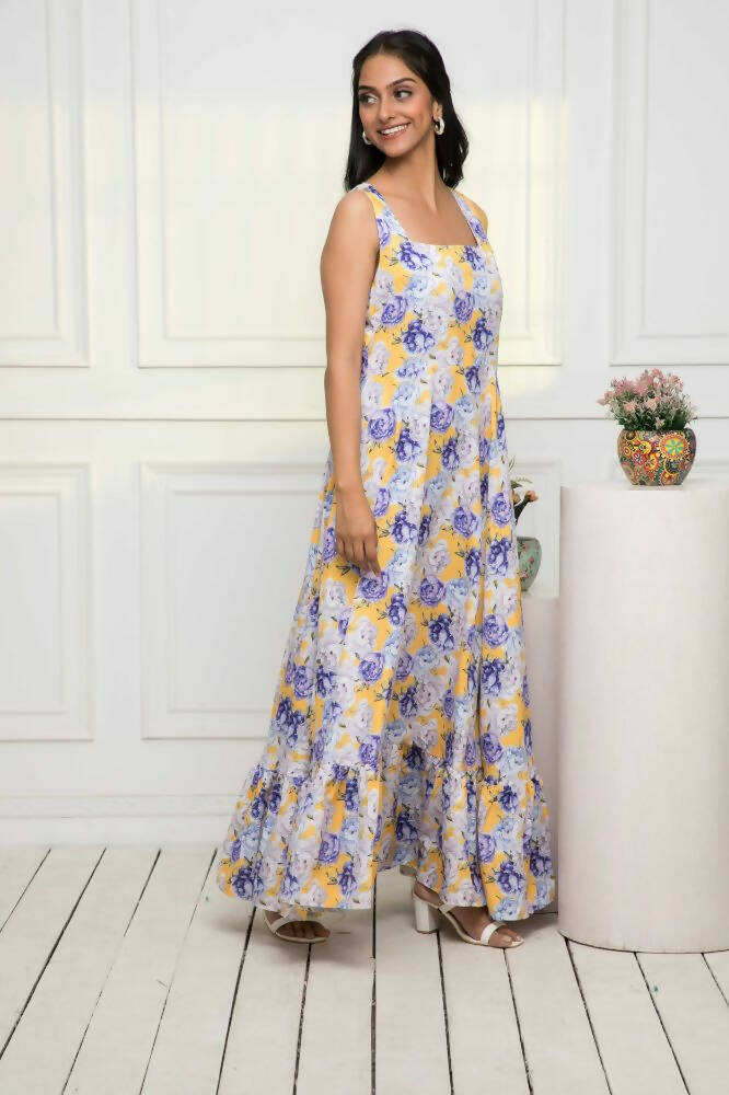 Myshka Women Multi-Floral Rayon A-Line Round Neck Dress - Distacart