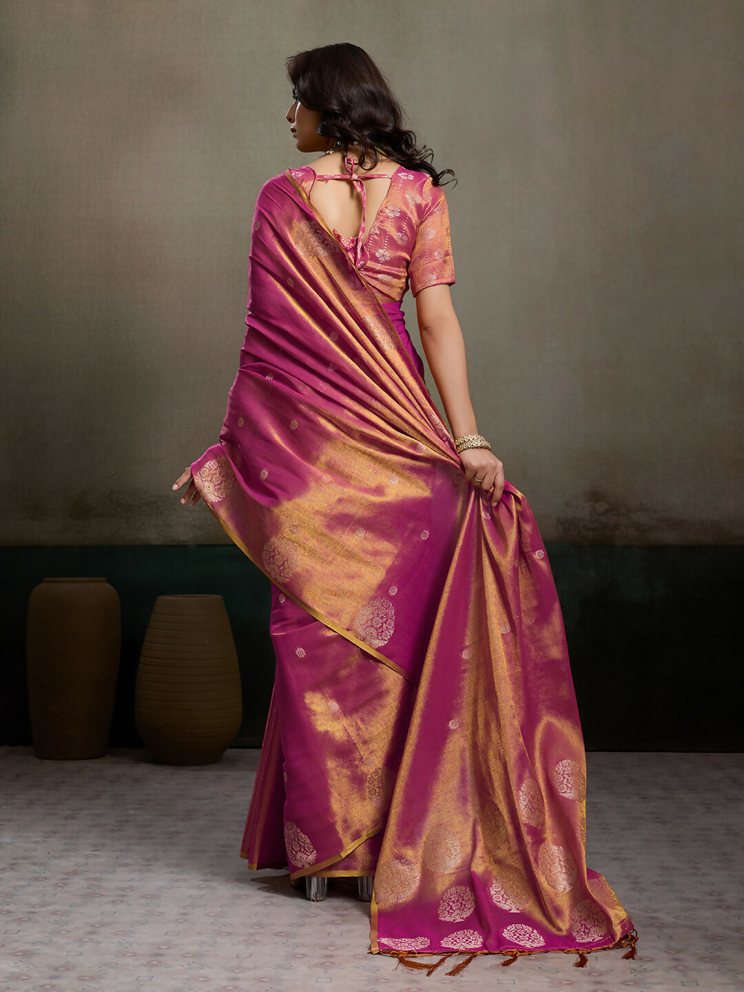 Shree Shyam Fashion Magenta Tissue Silk Saree - Distacart