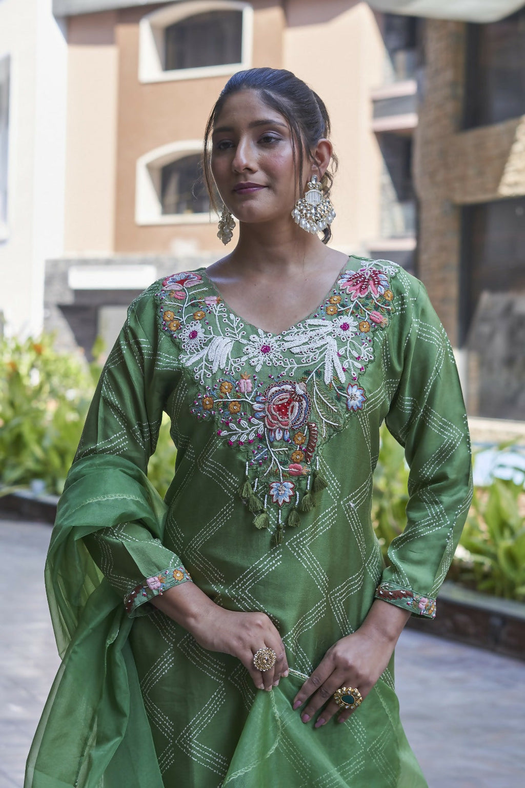 Joban Fashion Green Cotton Premium Pure Viscose Print Dola With Handwork Kurta set