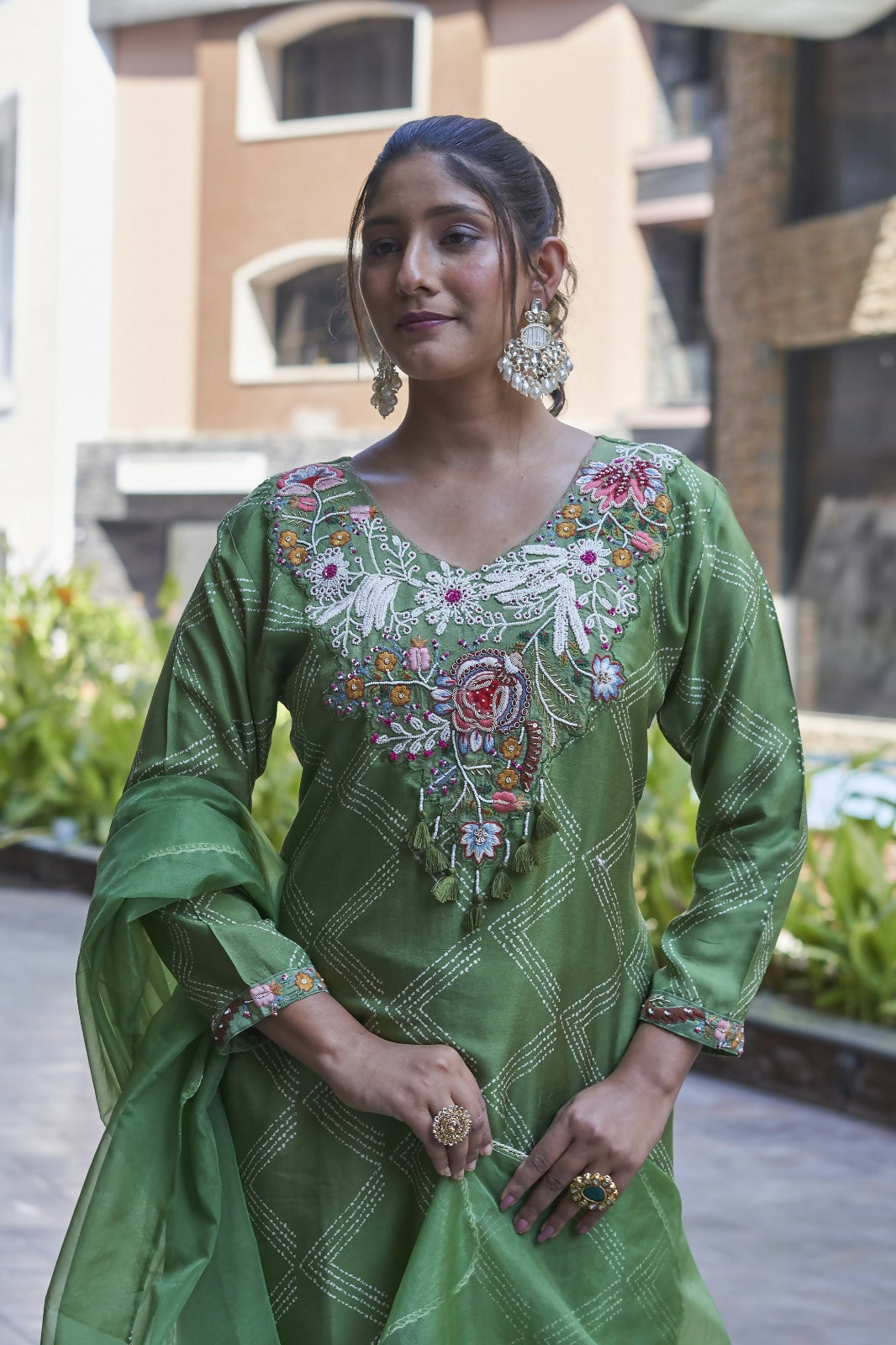 Joban Fashion Green Cotton Premium Pure Viscose Print Dola With Handwork Kurta set
