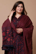 Miravan Women's Plus Size Navy Blue Printed Cotton Anarkali Kurta & Dupatta 