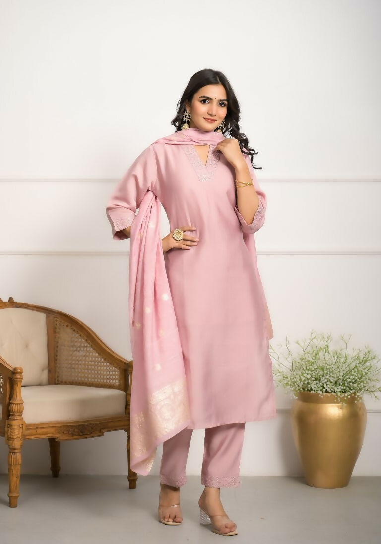 Festive Wear Ethnic Peach Viscose chanderi Stitched Suit With Dupatta - Nisha
