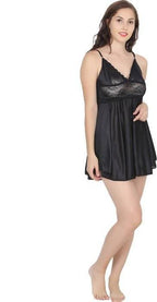 Ruhani HLSC Poly Satin Black Short Nighty Fits Bust (Ruhani-NT-04-FS)