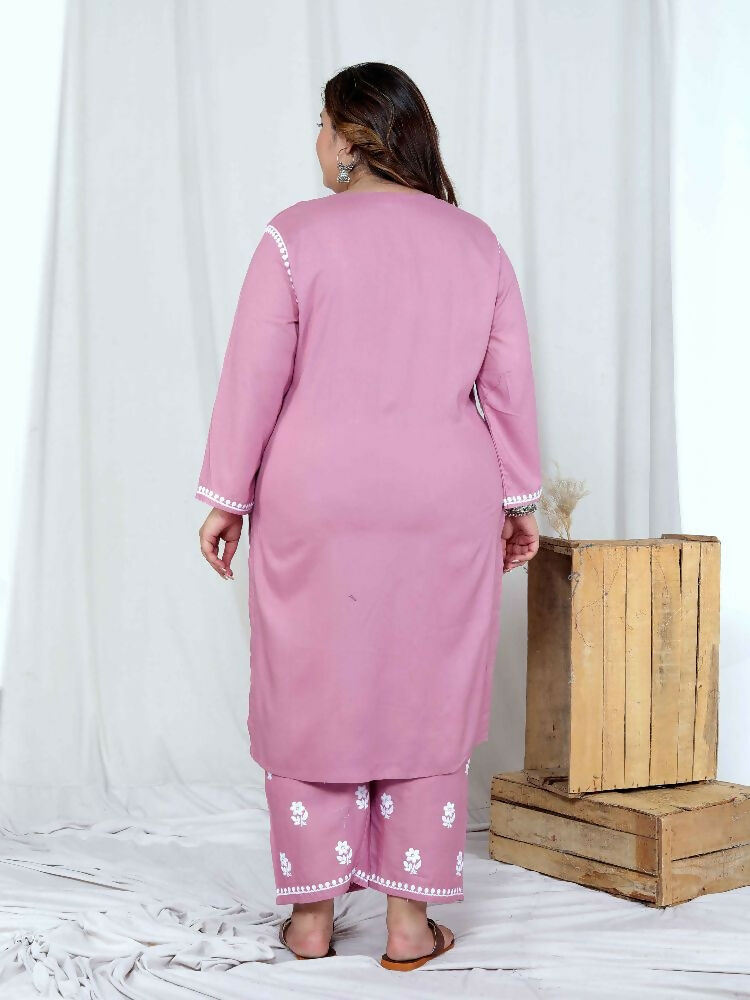 Miravan Womens Plus Size Pink Embroidered Kurta With Palazzo - Distacart