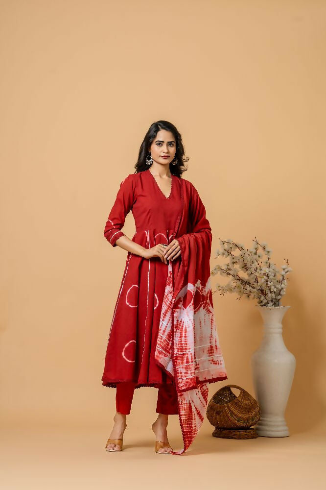Joban Fashion Red Tie & Dye Cotton Suit Set - Distacart