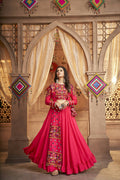 Rani Pink Viscose Rayon Thread Embroidered Work With Mirror All Over Navratri Lehenga Choli With Dupatta - Raas