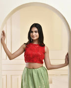 Amodini Designer Studio Red Cutdana Sequined Sleeveless Padded Blouse
