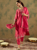 Indo Era Floral Embroidered Kurta With Trousers & Dupatta - Distacart