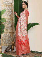 Shree Shyam Fashion Linen Cotton Red & White Saree - Distacart