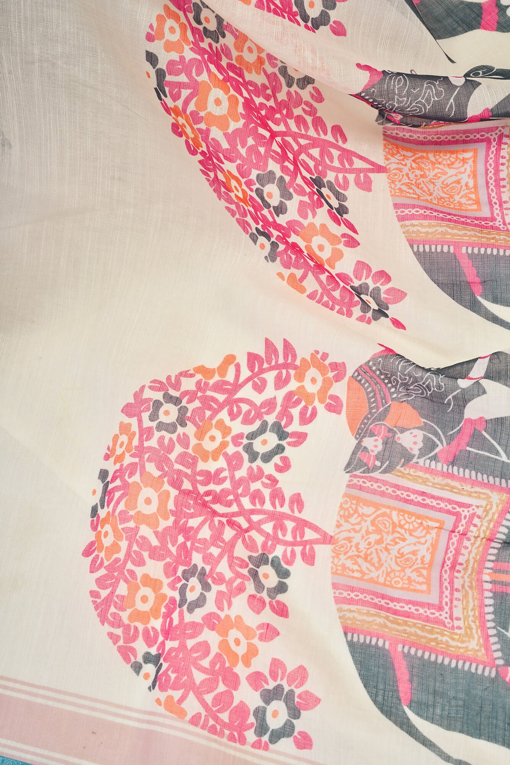 Vastranavya Cream Digital Printed Linen Ready To Wear Designer Saree with Unstitched Blouse - Distacart