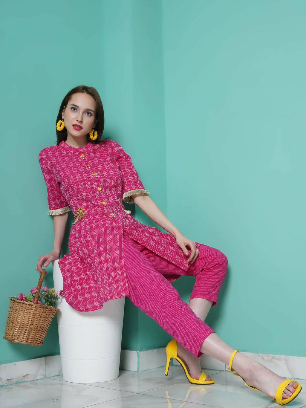 Women Republic Pink Cotton Kantha Kurta Set - Distacart