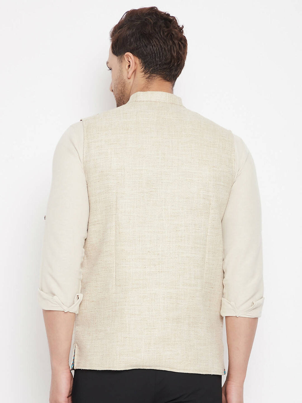 Even Apparels Beige Linen Men Woven Nehru Jacket - Distacart
