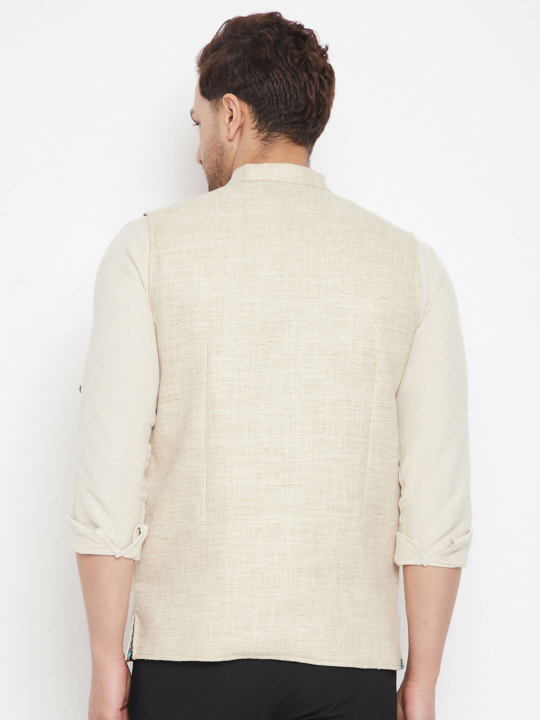 Even Apparels Beige Linen Men Woven Nehru Jacket - Distacart