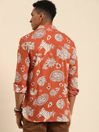 Orange Men Pure Cotton Relaxed Opaque Printed Casual Resort Shirt - Mahotsav