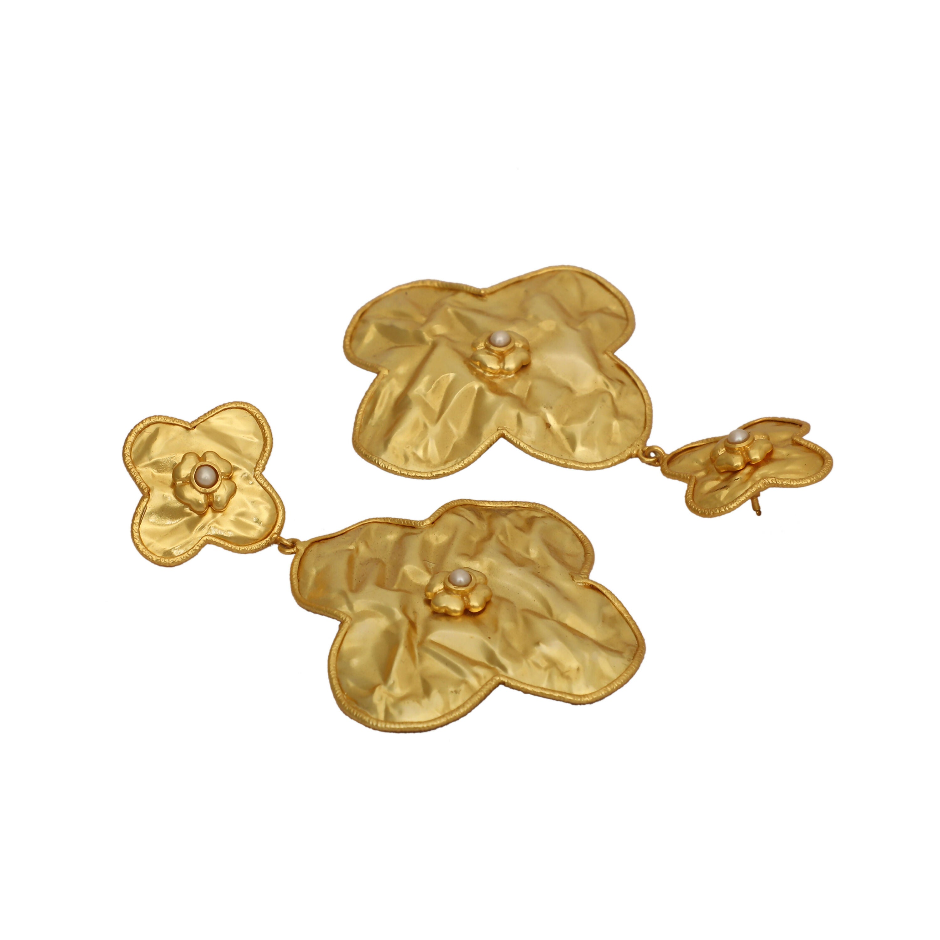 Nuyug 18k Gold-Plated Contemporary Molten Metallic Finish Floral Drop Dangler Earrings - Distacart