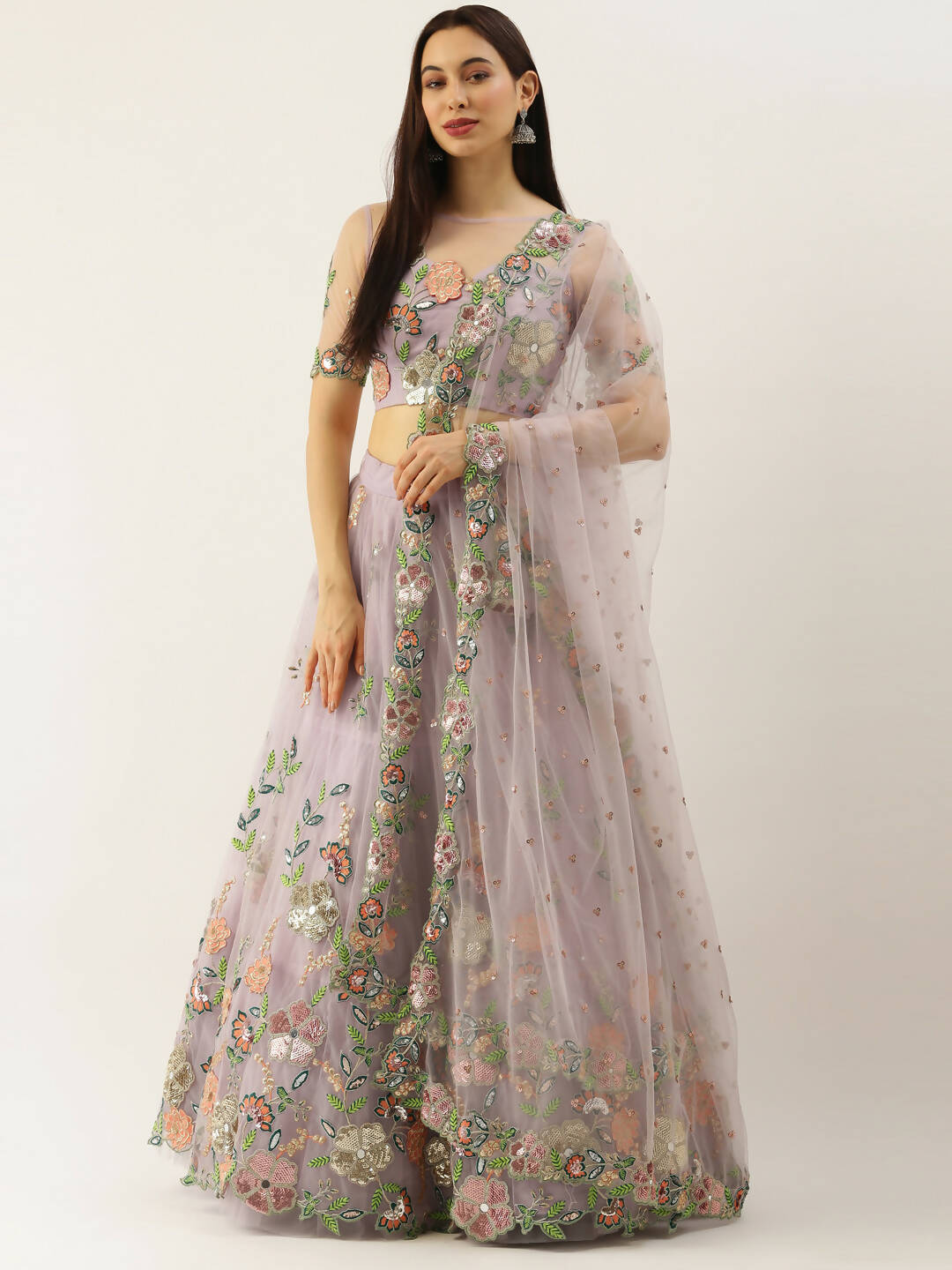 House of Panchhi Lavender - Net Embroidered Sequence Lehenga
