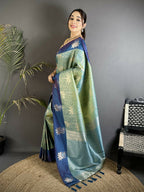 Joban Fashion Pista Green Intricate Zari Weaving Soft Silk Dharmavaram Saree