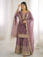Teeya Creation Onion Color Fendy Silk Embroidery Work Wedding Wear Salwar Suit - Distacart