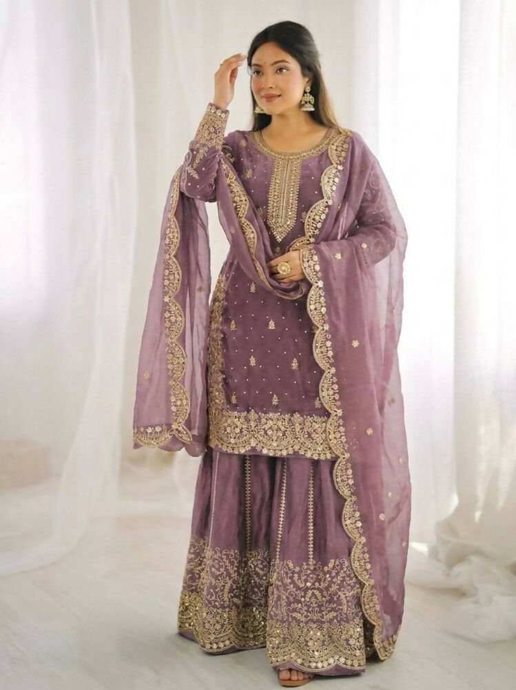 Teeya Creation Onion Color Fendy Silk Embroidery Work Wedding Wear Salwar Suit - Distacart