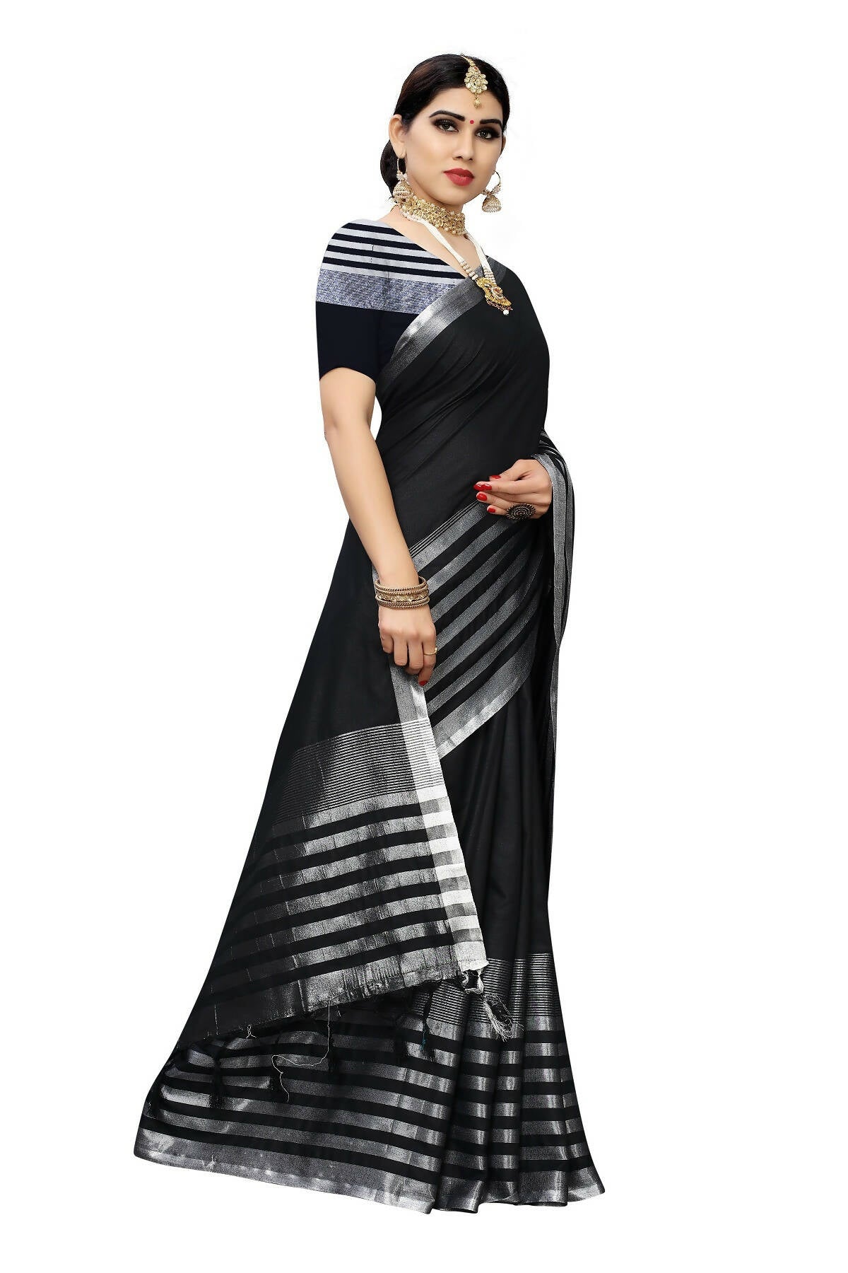Vamika Black Cotton Silk Weaving Saree (Twitter Black) - Distacart