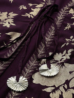 Ahalyaa Women Burgundy Floral Fit & Flare Maxi Ethnic Dress - Distacart