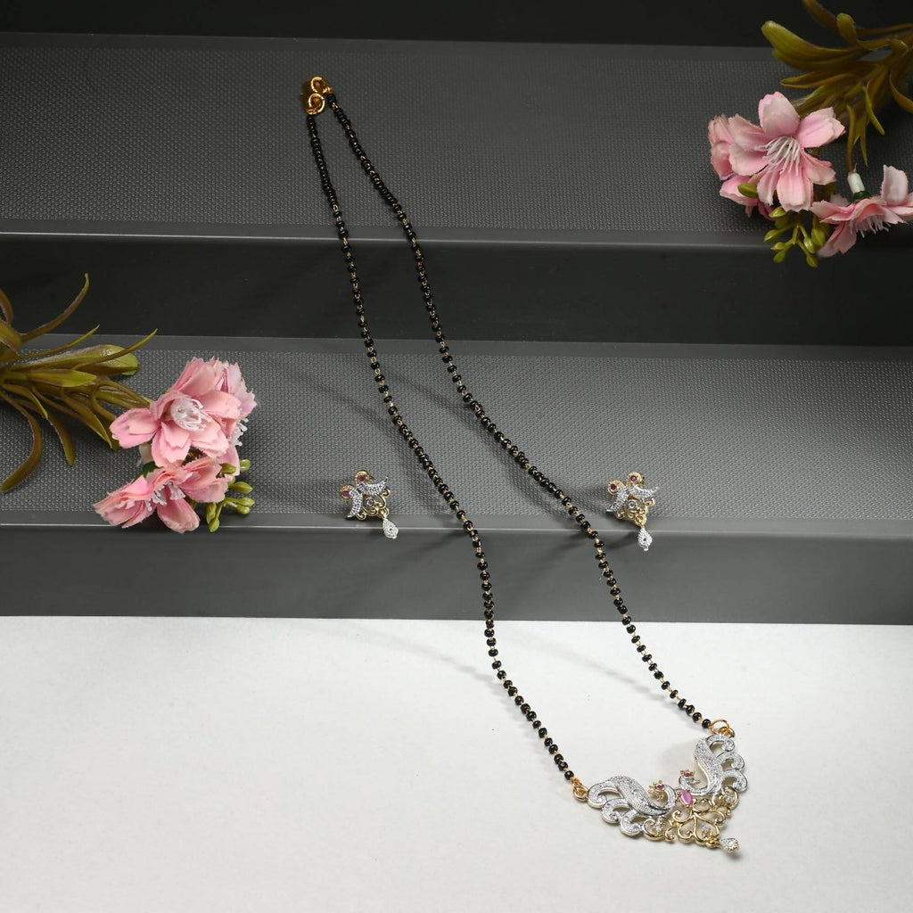 AanyaCentric Gold-Polished Mangalsutra with Pendant, 2 Pair Earrings
