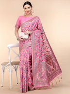 Pink Silk Blend Woven Design Saree With Unstitched Blouse Piece - Aloki