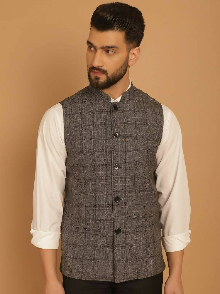 Even Apparels Nehru Jacket With Welt Pockets - Grey