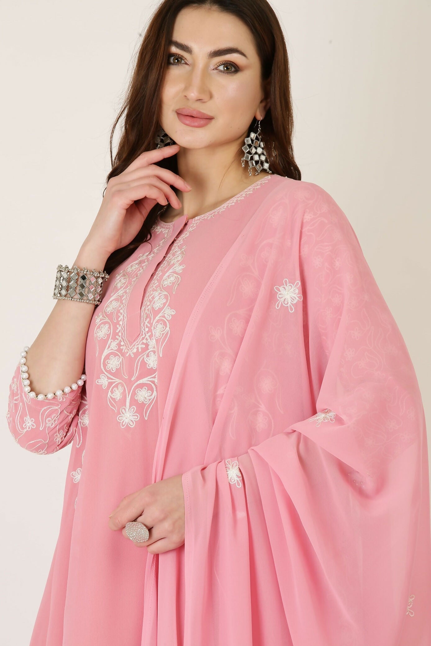 Joban Fashion Pink Georgette Kurta Set - Distacart