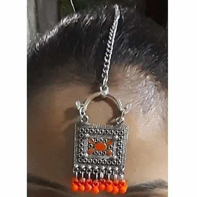 Orange Color Drops Jaipur Maang Tikka