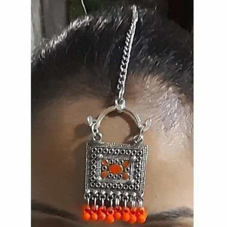MS Fashion India Orange Color Drops Jaipur Maang Tikka