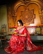 DEIANA'S Beautiful Designer Golden zari Soft Lichi Silk Saree - Red