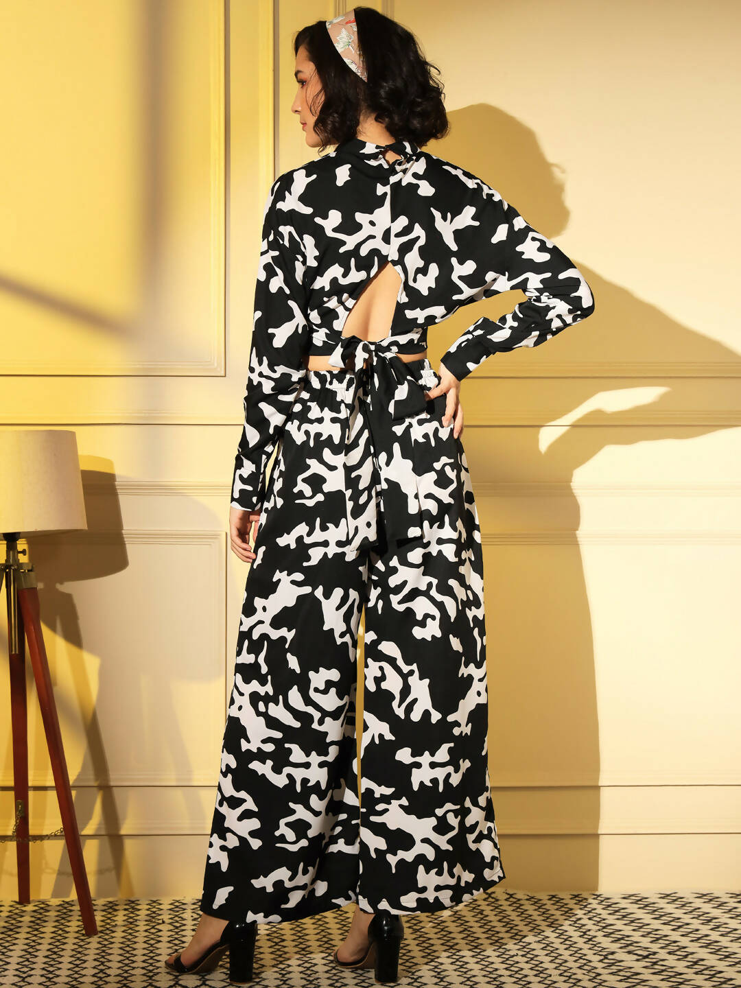 Black Crepe Digital Printed Top With Matching Trouser - Shivani