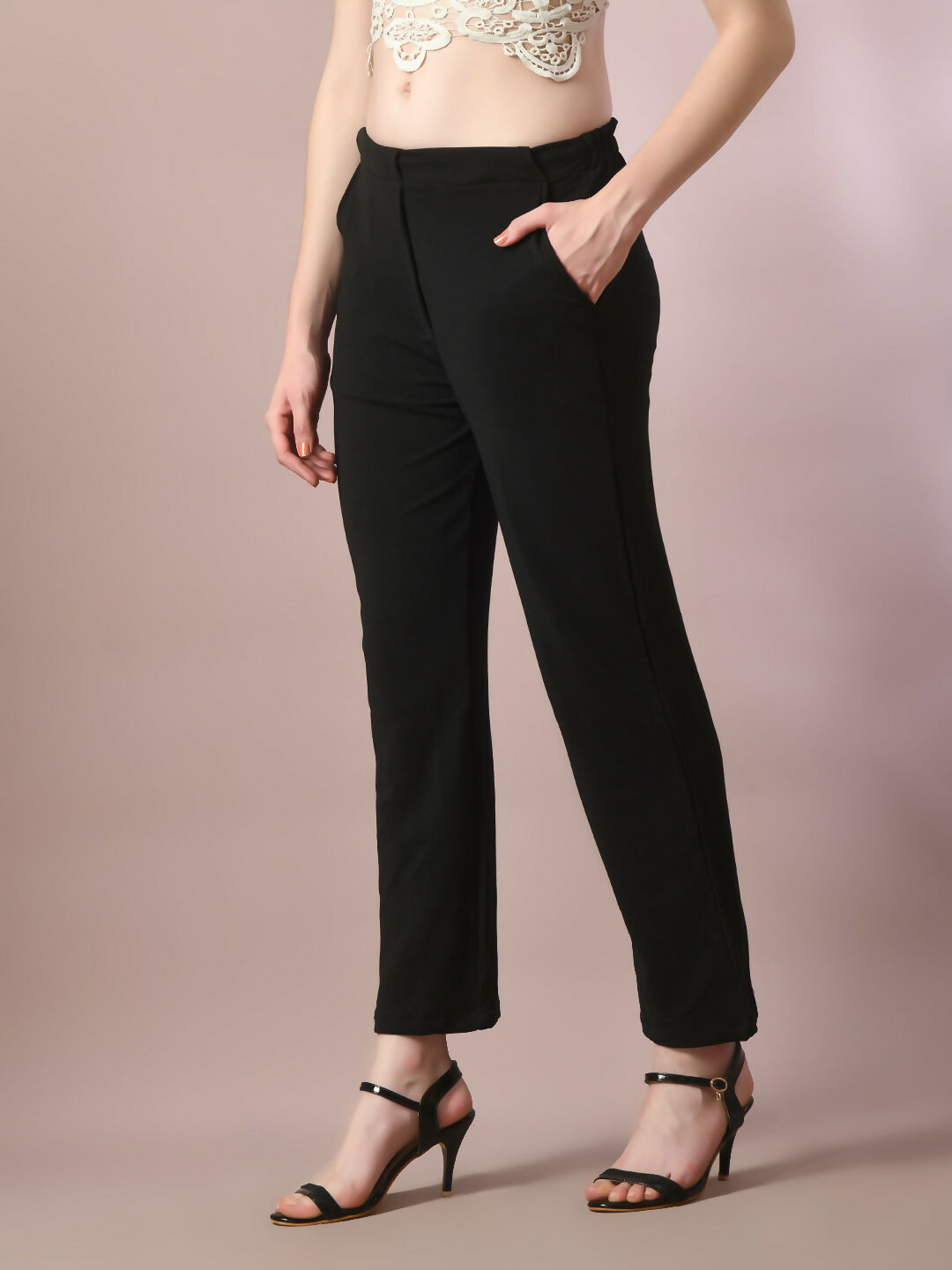 Myshka Women'sBlack Solid Party Straight Trousers