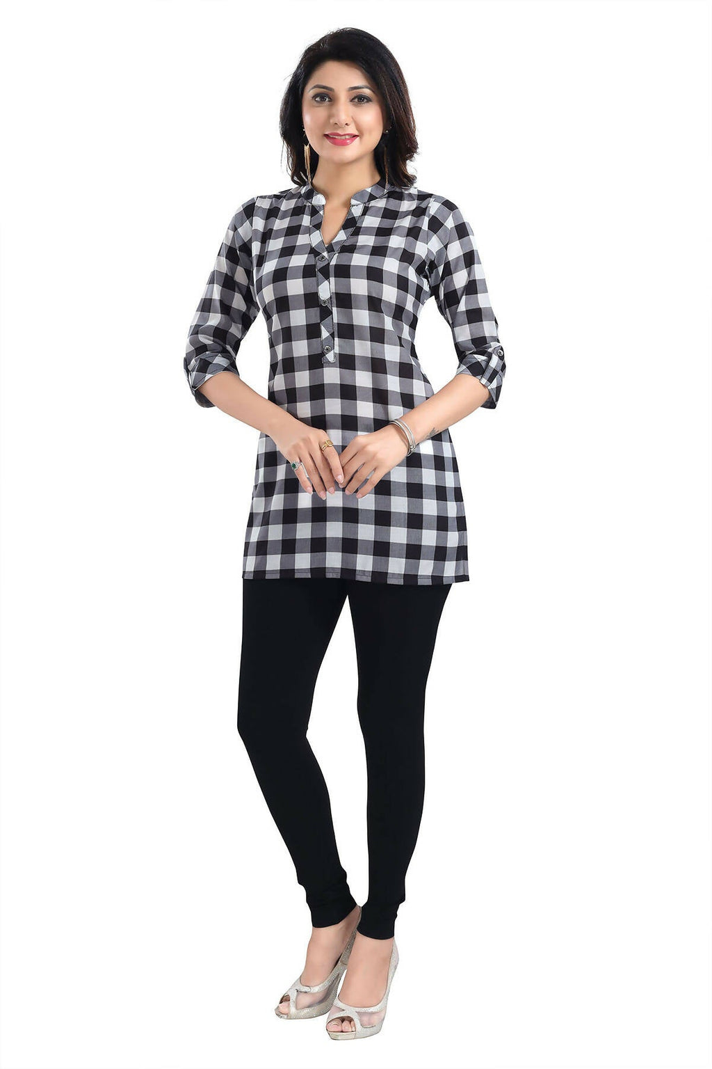 Snehal Creations Rayon Black White Checks Short All Over Print - Distacart
