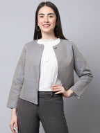 Even Apparels Grey Polywool Open Front Statement Women's Jacket (BF006)