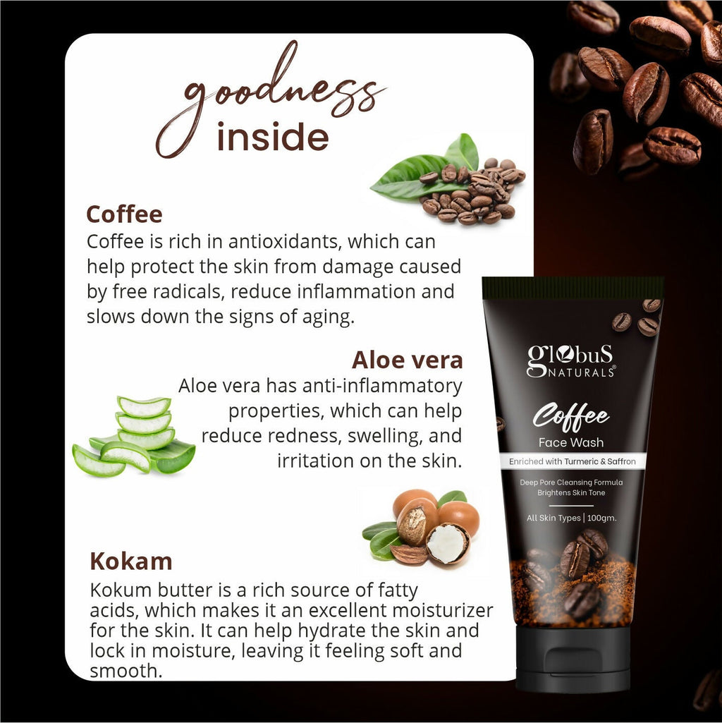 Globus Naturals Coffee Face Scrub Enriched with Aloe Vera and kokum For All Skin Types
