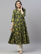 Miravan Women's Pure Cotton Floral Printed Anarkali Kurtas