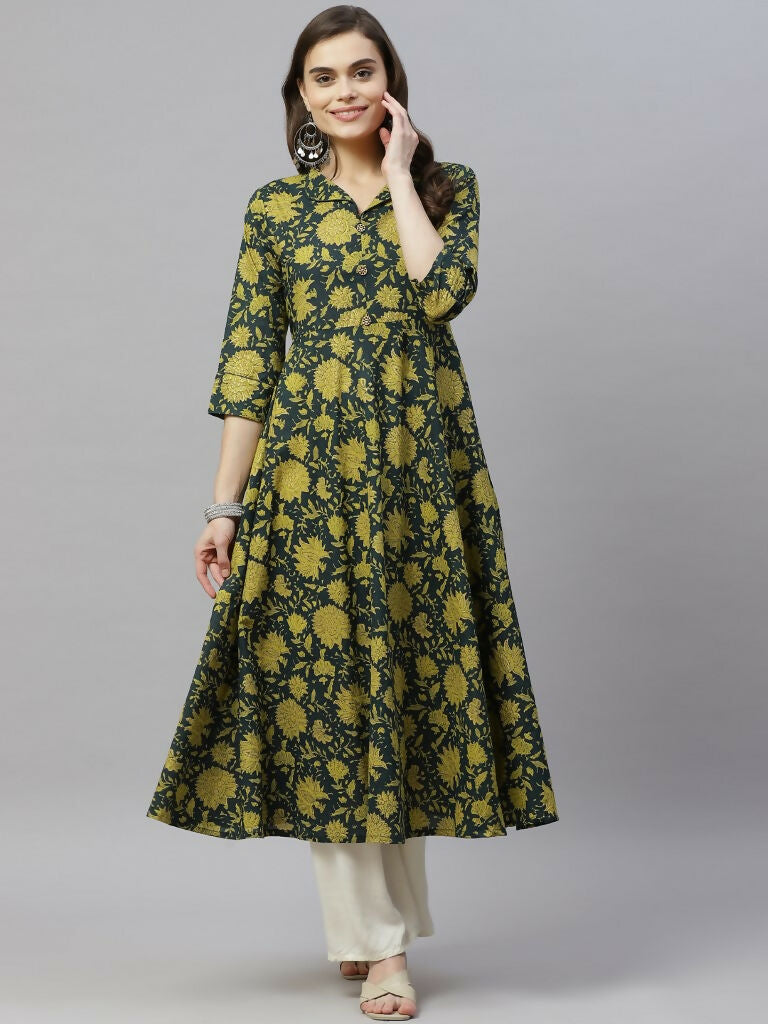 Miravan Women's Pure Cotton Floral Printed Anarkali Kurtas