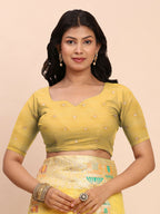 Shree Shyam Fashion Linen Cotton Yellow Saree - Distacart