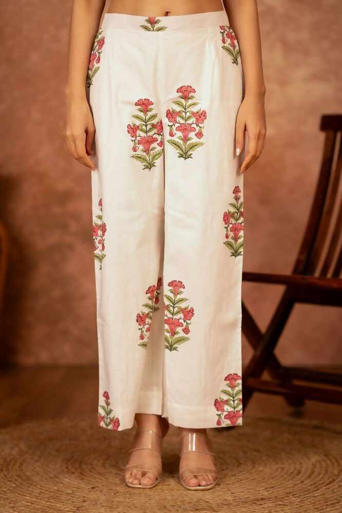 Joban Fashion Off White Pink Hand Block Printed Cotton Suit Set - Distacart